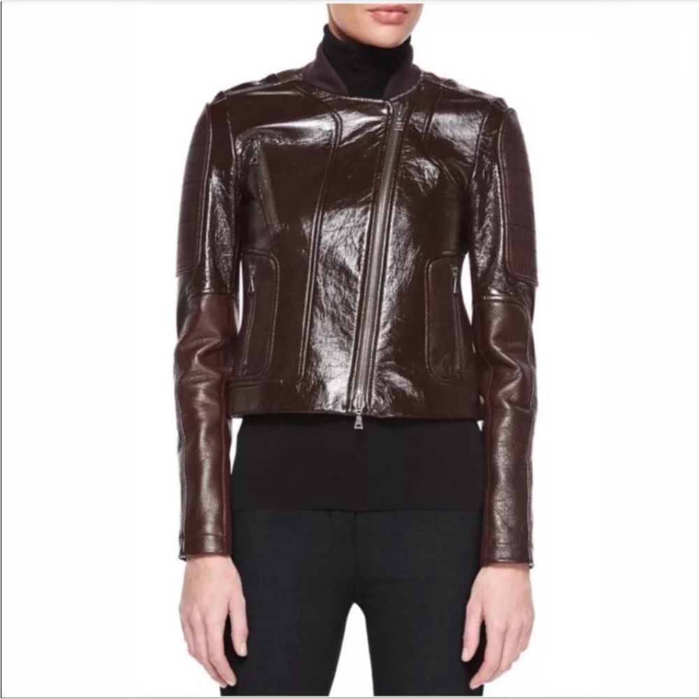 THEORY Shezi Polished Leather Dark Cassis Leather Motorcycle Jacket EUC Size S